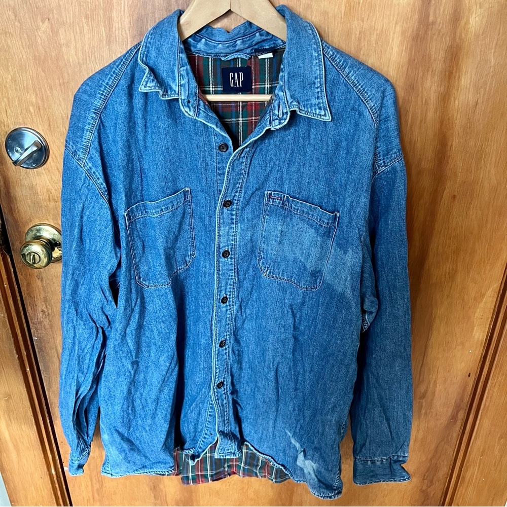 2000s Flannel lined Denim Overshirt L